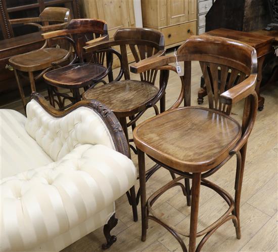 A set of four bentwood bar stools